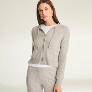Naadam Signature Cashmere Cropped Zip Up Hoodie in Cement, Size Small